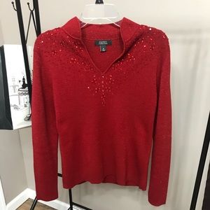 Red Jeweled Neck Sweater | Medium